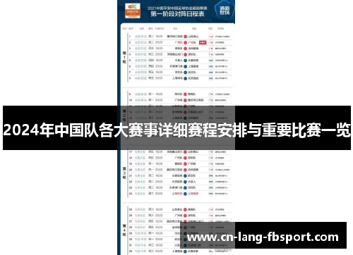 2024年中国队各大赛事详细赛程安排与重要比赛一览