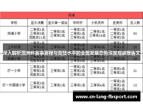 深入解析澳洲杯赛事赛程与竞技水平的全面发展态势深度观察报告文