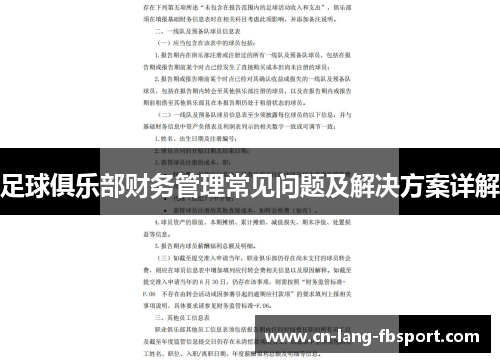 足球俱乐部财务管理常见问题及解决方案详解 足球俱乐部财务管理常见问题及解决方案详解
